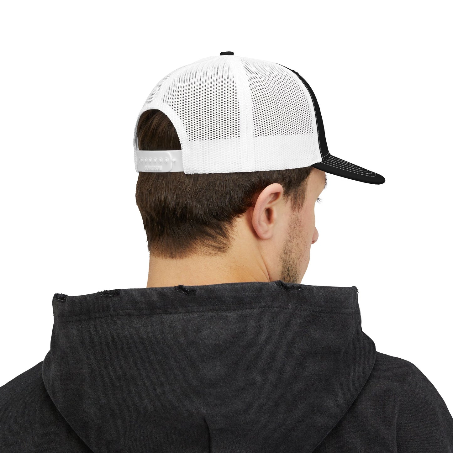 HGX Mesh Snapback Trucker Cap — Black/White Logo Hat