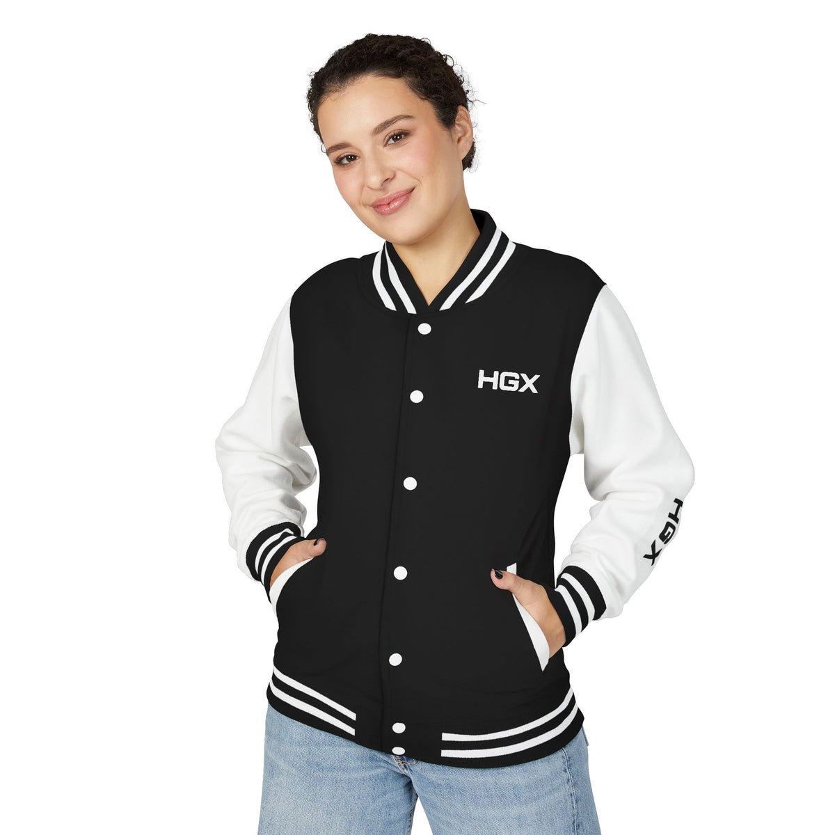 Letterman Jacket - HGX Black & White Varsity Jacket with Sleeve Logo