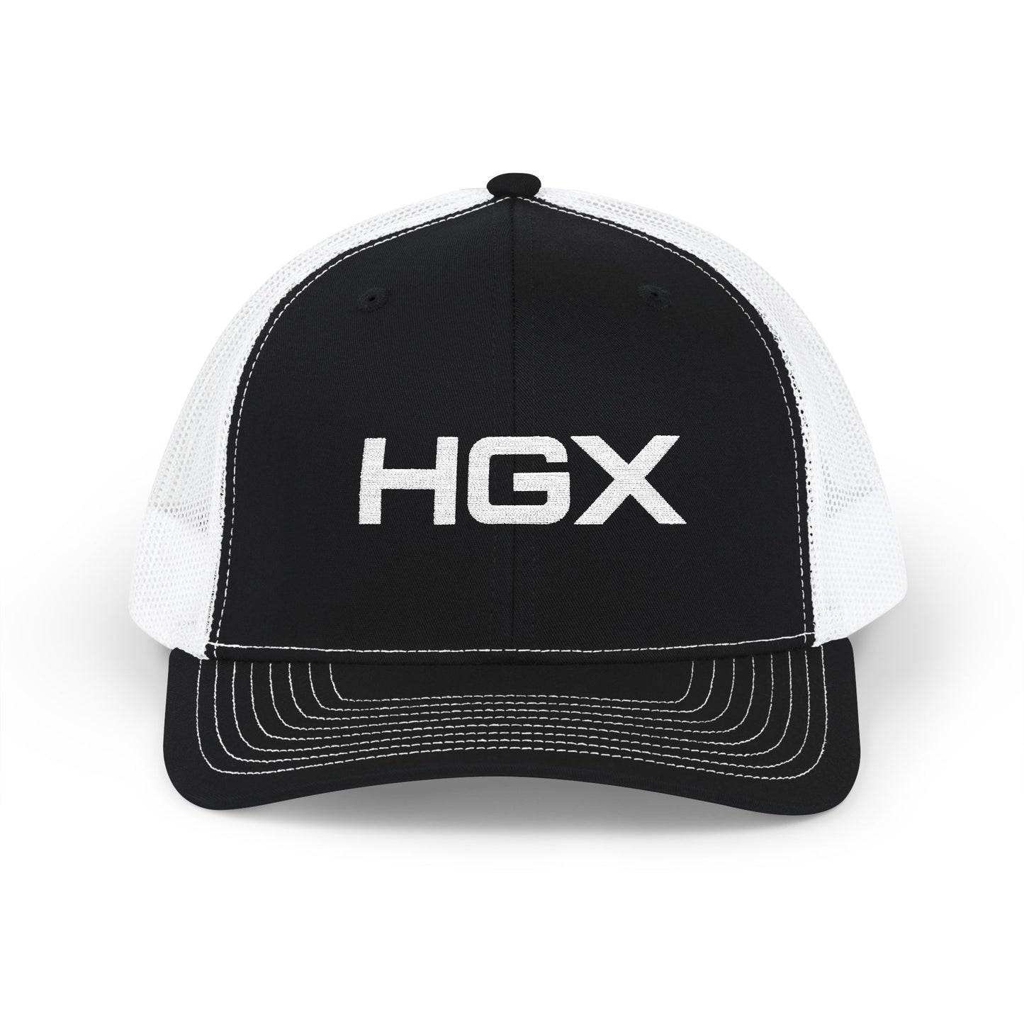 HGX Mesh Snapback Trucker Cap — Black/White Logo Hat