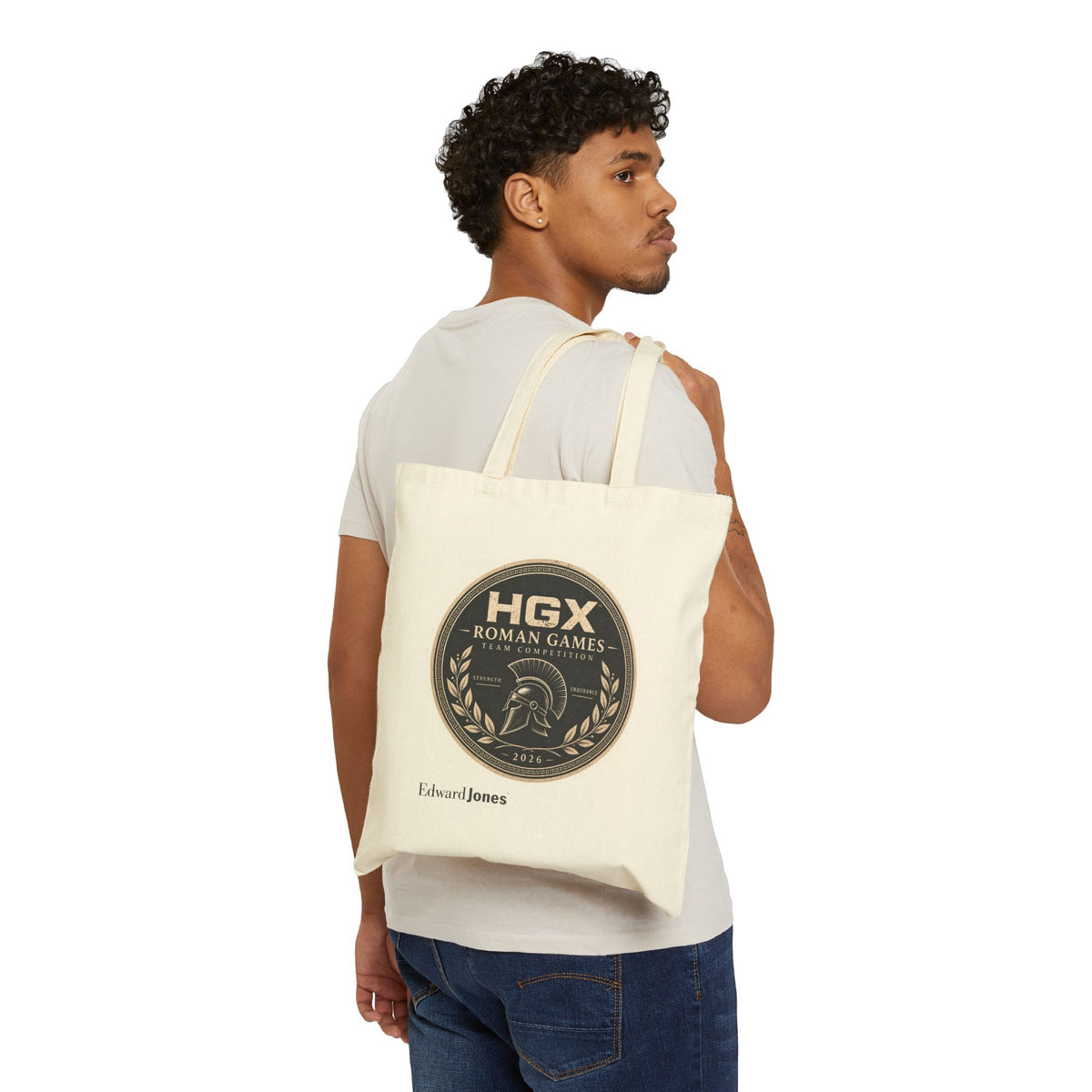 Roman Games HGX Logo Tote Bag — Personalized 'Edward Jones' Cotton Canvas Shopper