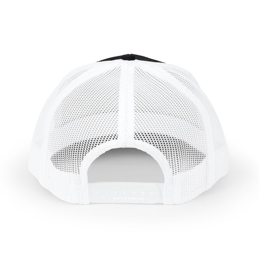 HGX Mesh Snapback Trucker Cap — Black/White Logo Hat